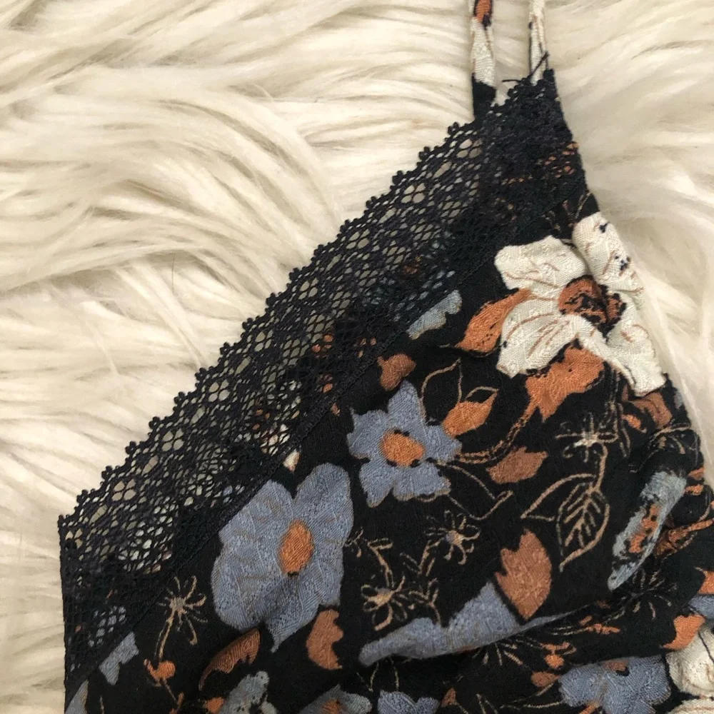 Free People All I Wanted Lace Floral Ditsy Black Brown Maxi Slip Dress size S